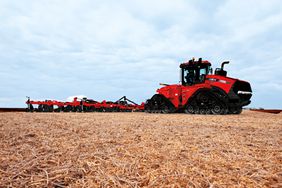 Red Case IH Steiger 580 in a harvested field