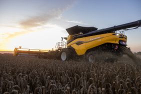 The New Holland CR10 combine in a field