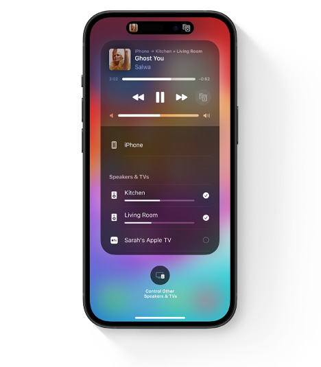 iPhone showing the AirPlay UI for multi-room audio