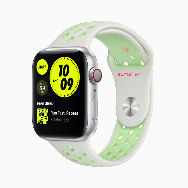 Apple Watch Nike with white and neon green Sport Band.