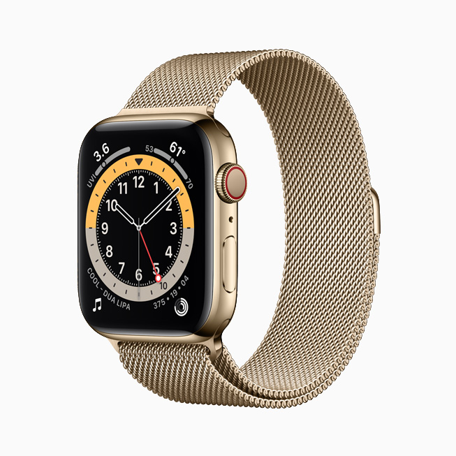 Apple Watch Series 6 with yellow gold stainless steel case. 