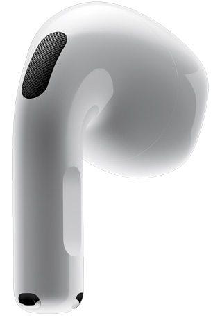 Vista posterior de unos AirPods 4 que destaca el sensor de fuerza de la parte inferior del audífono.