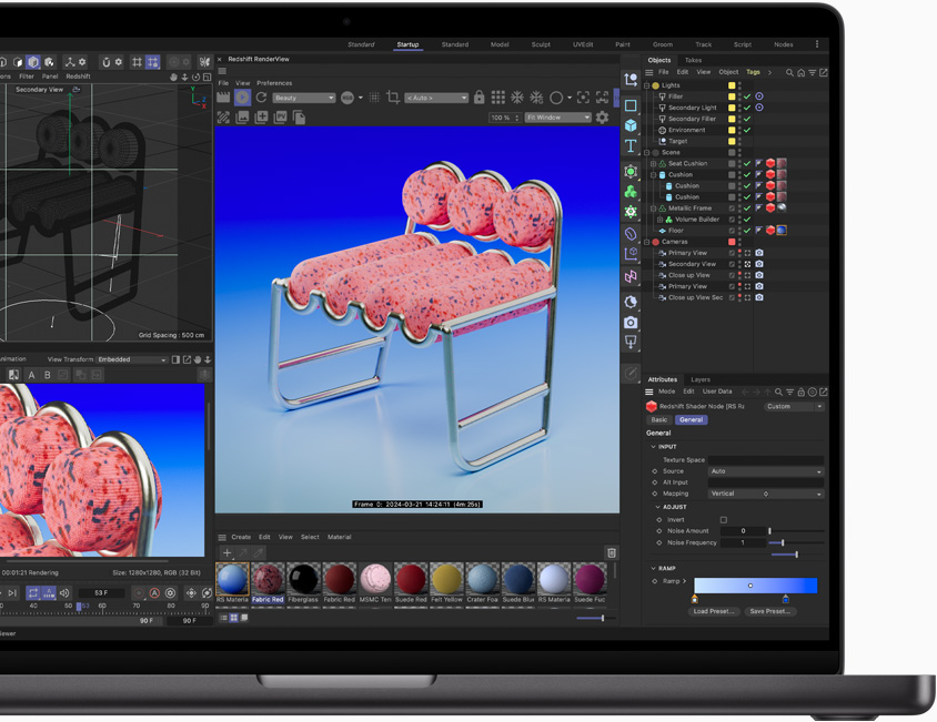 O app Cinema 4D é mostrado em um MacBook Pro