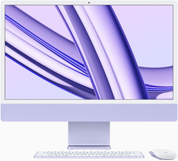 Vorderansicht des iMac in Violett