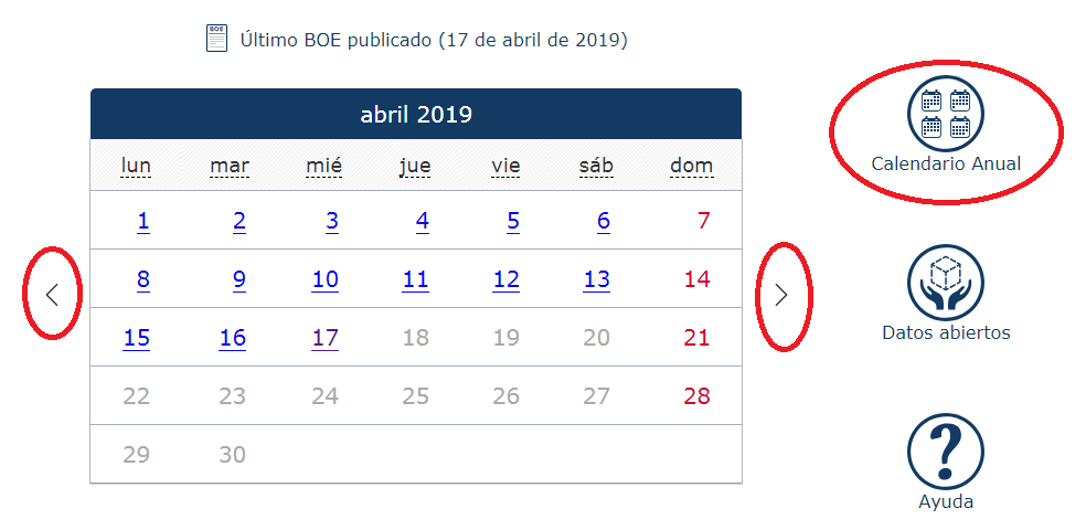 ejemplo gráfico de dónde se ubica el enlace CALENDARIO ANUAL