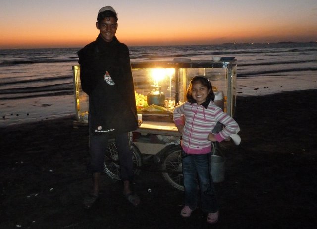 Clifton Beach, take my picture please Uncle. Paani Puri stall (hollow crispy fried unleavened bread)