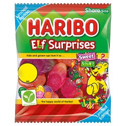 HARIBO Elf Surprises Christmas Sweet & Sour Fruit Flavour Chewy Sweets Sharing Bag 140g