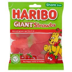 HARIBO Giant Strawbs Strawberry Flavour Chewy Jelly Sweets Sharing Bag 160g