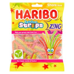 HARIBO Rainbow Strips Zing Fizzy Chewy Sweets Sharing Bag 130g