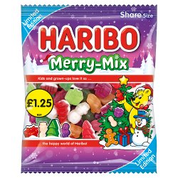 HARIBO Merry-Mix Fruit, Candyfloss & Marshmallow Flavour Jelly & Foam Sweets Sharing Bag 140g