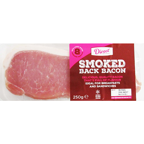 Direct Smoked Back Bacon Average 8 Rashers 250g