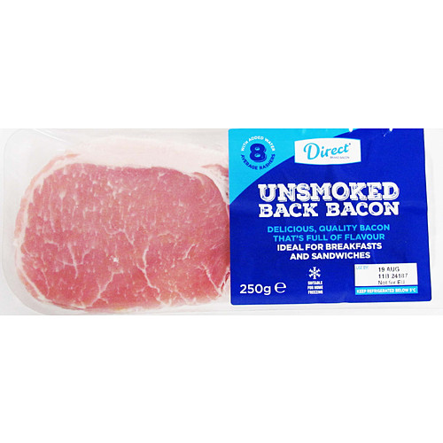 Direct Umsmoked Back Bacon Average 8 Rashesr 250g