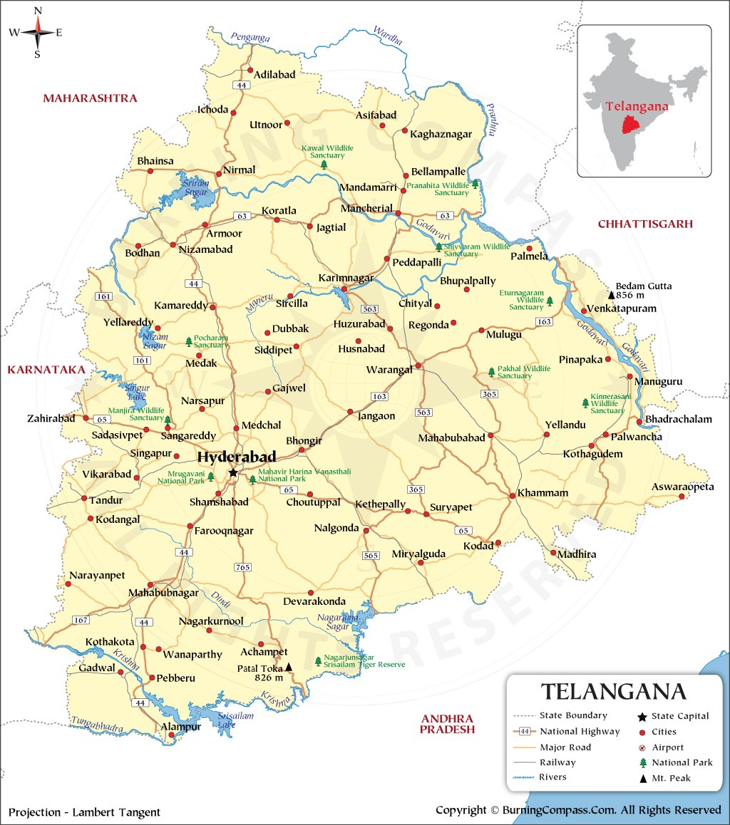 India Political Map 2022 With Telangana