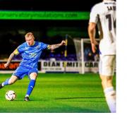 Nicky Adams on the ball for Radcliffe during Tuesday night's 2-0 home defeat to Buxton Picture: Barkley Costello