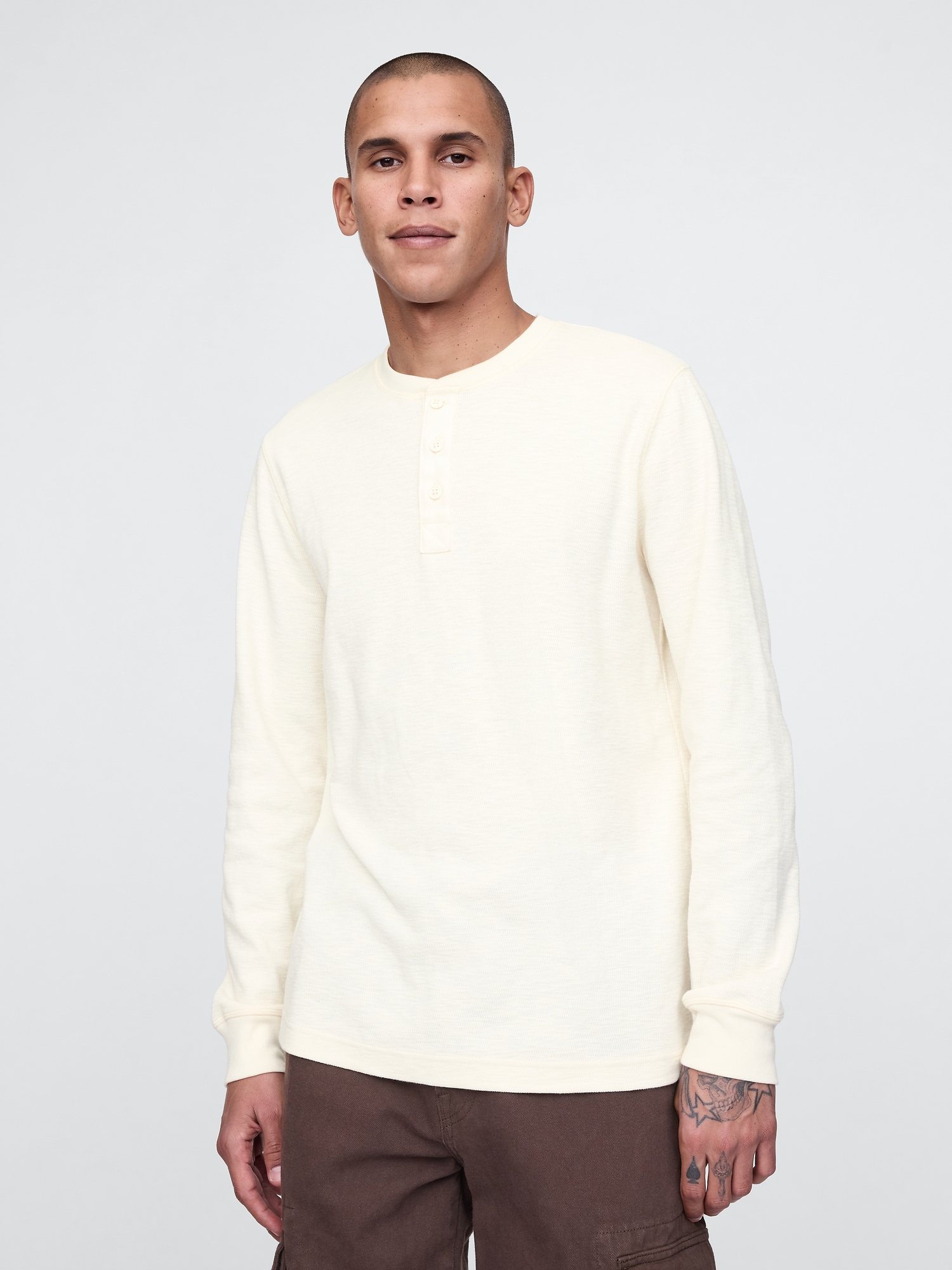 Gap Waffle Henley T-shirt In Ivory Frost