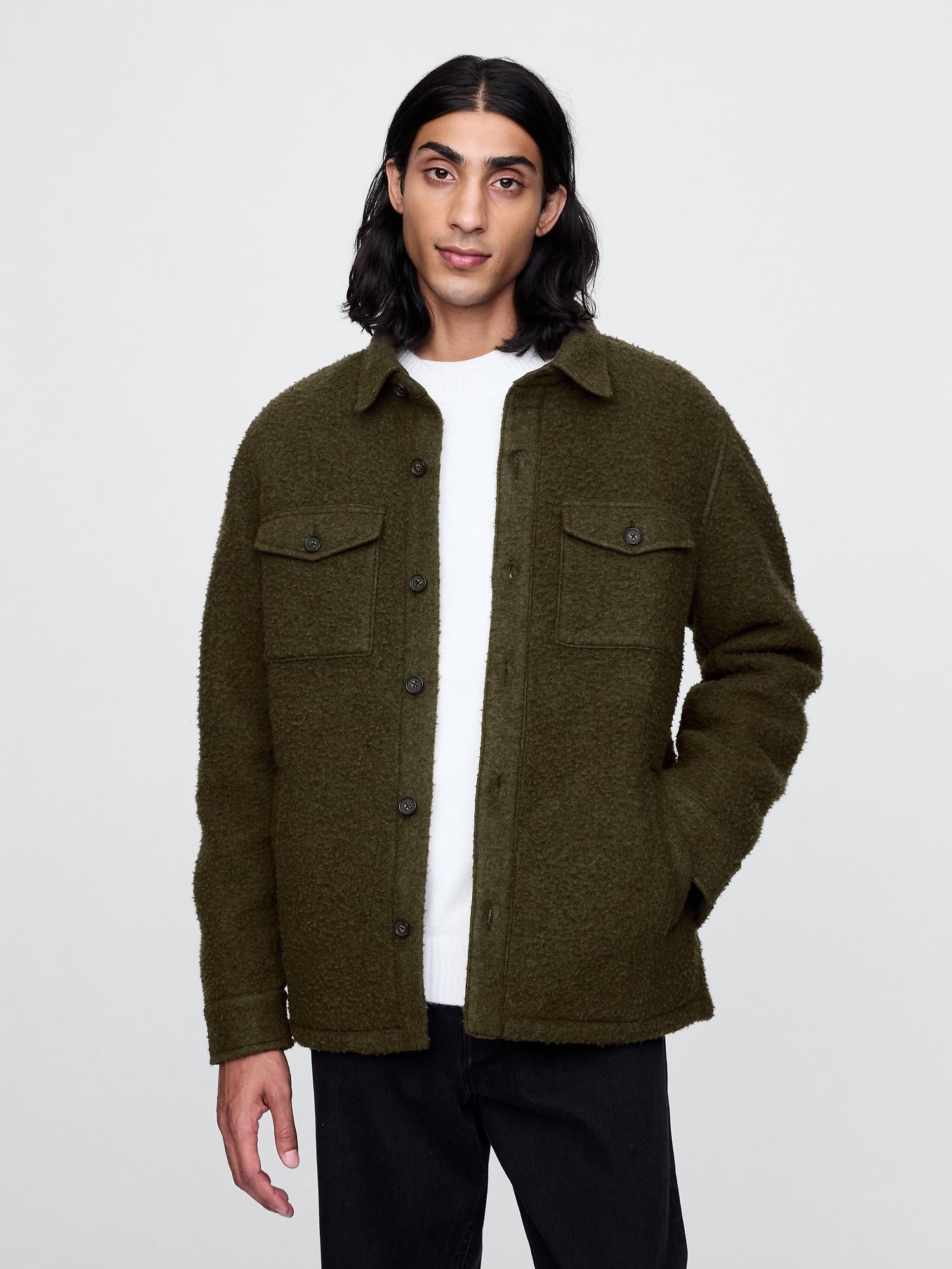 Gap Textured Utility Shirt Jacket In Olive Orchard