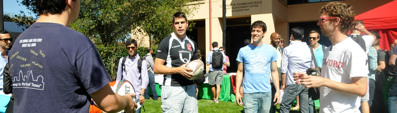 Students chatting on GSB campus