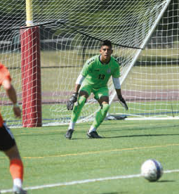 Aaron Fraire playing soccer, goal-keeping