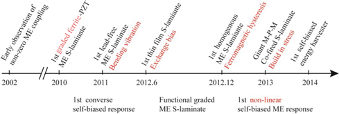 Figure 3: 
						Milestones for the development of self-biased magnetoelectric composites.
					