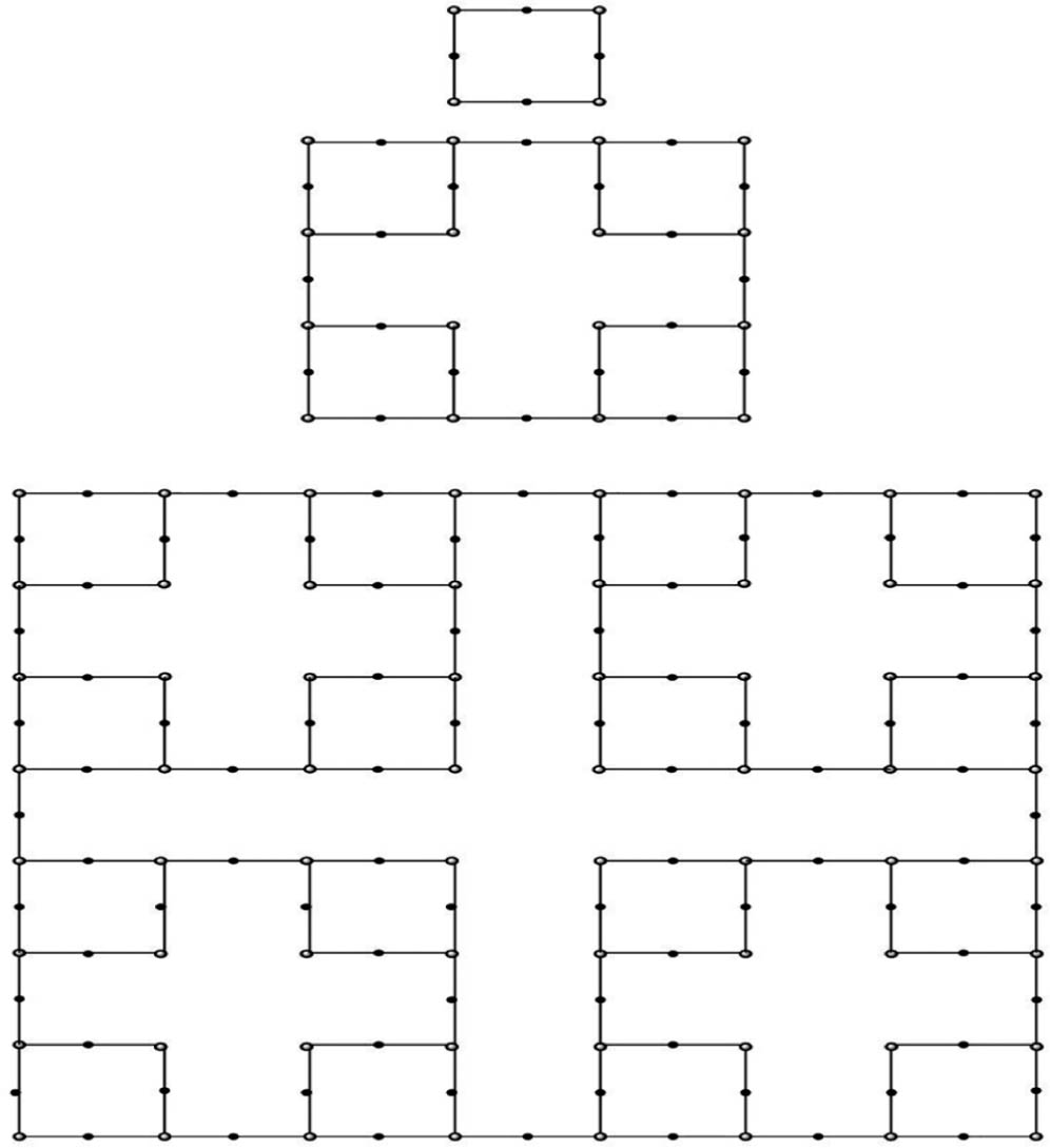 Figure 3 The generalized Sierpiński graphs for the SD(S(1,C4)), SD(S(2,C4)), and SD(S(3,C4)).