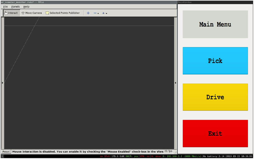 Figure 5 
                        Main Menu of the GUI. From here the user can either drive the scooter or begin a pick process.
                     