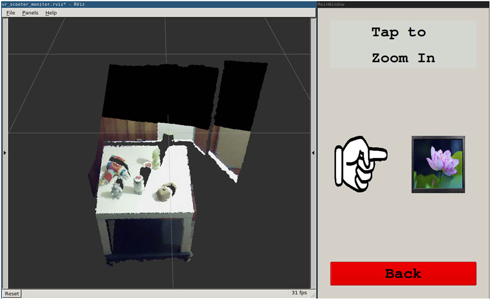 Figure 6 
                     Interactive pointcloud representing the real world. The user can tap on an area to zoom in, and then tap on an object to select it.
                  