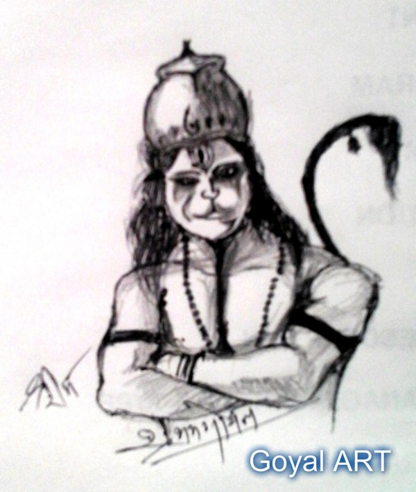 Pencil Sketch Of Hanuman Ji - DesiPainters.com