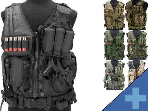 Matrix Special Force Cross Draw Tactical Vest w/ Built In Holster & Mag Pouches (Color: Black)