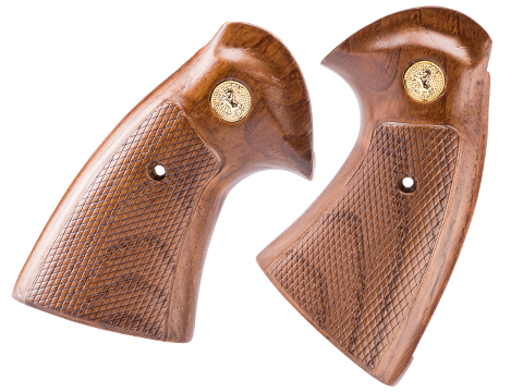 Cybergun Colt Licensed Real Wood Grip Panels w/ Golden Colt Plate for Cybergun Python .357 Magnum Airsoft Revolver