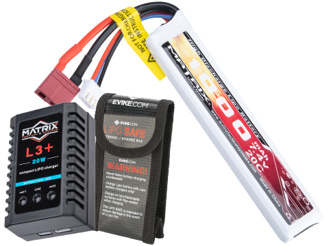 Matrix High Performance 7.4V Airsoft LiPo Battery Starter Pack w/ BMS Smart Charger (Model: Stick Type / 1000mAh / 20C / Deans)