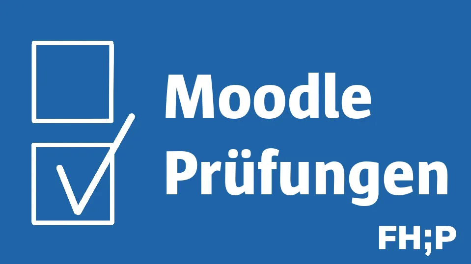 Bild mit Häkchenfelder-Icon und der Aufschrift "Moodle Prüfungen"