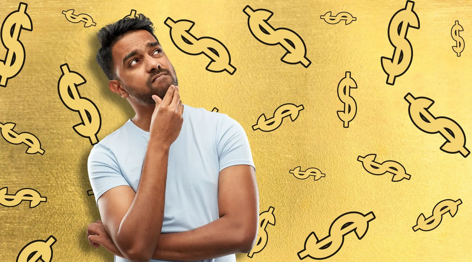 man thinking with gold background