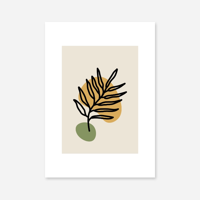 Boho botanical leaf abstract artwork design in beige brown and green free downloadable digital art print