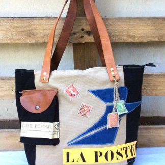 Sac cabas toile noire et cuir , esprit industriel - La Poste -