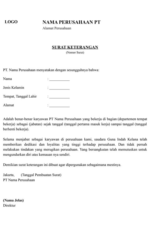 Contoh Surat Pernyataan Dari Perusahaan