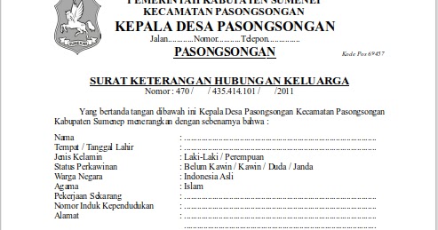 Contoh Surat Pernyataan Hubungan Keluarga