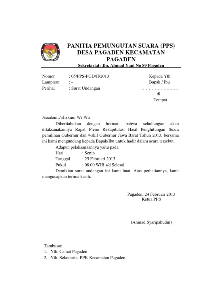 Contoh Surat Undangan Pelantikan