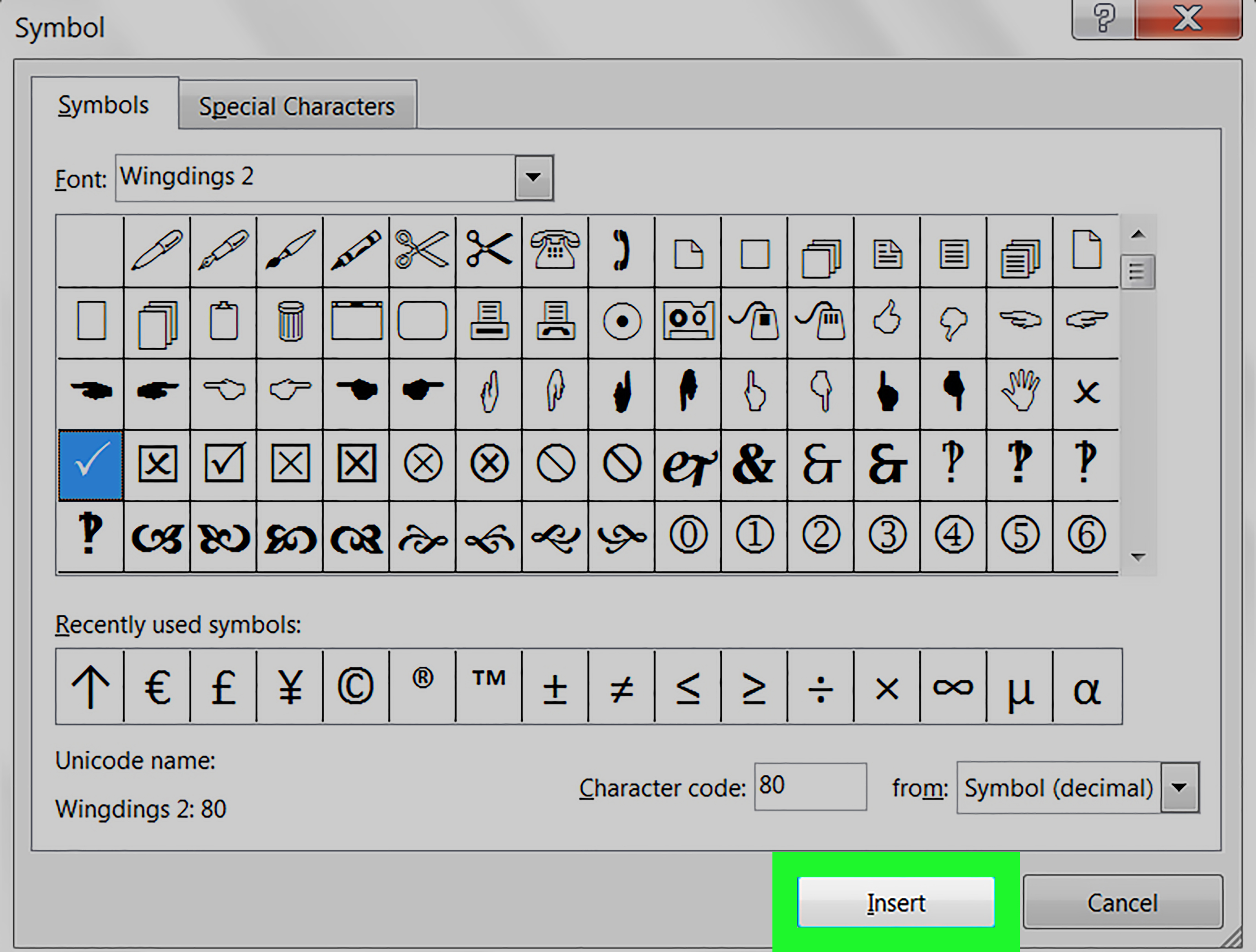 Simbol Microsoft Excel