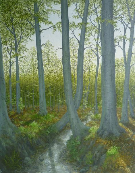 Frühling, Landschaft, Wald, Feinmalerei