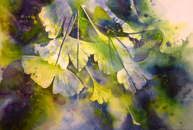 Ginkgo, Herbst, Aquarellmalerei, Blätter