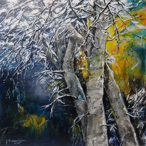 Winterlandschaft, Acrylmalerei, Bäume im winter, Winterbäume