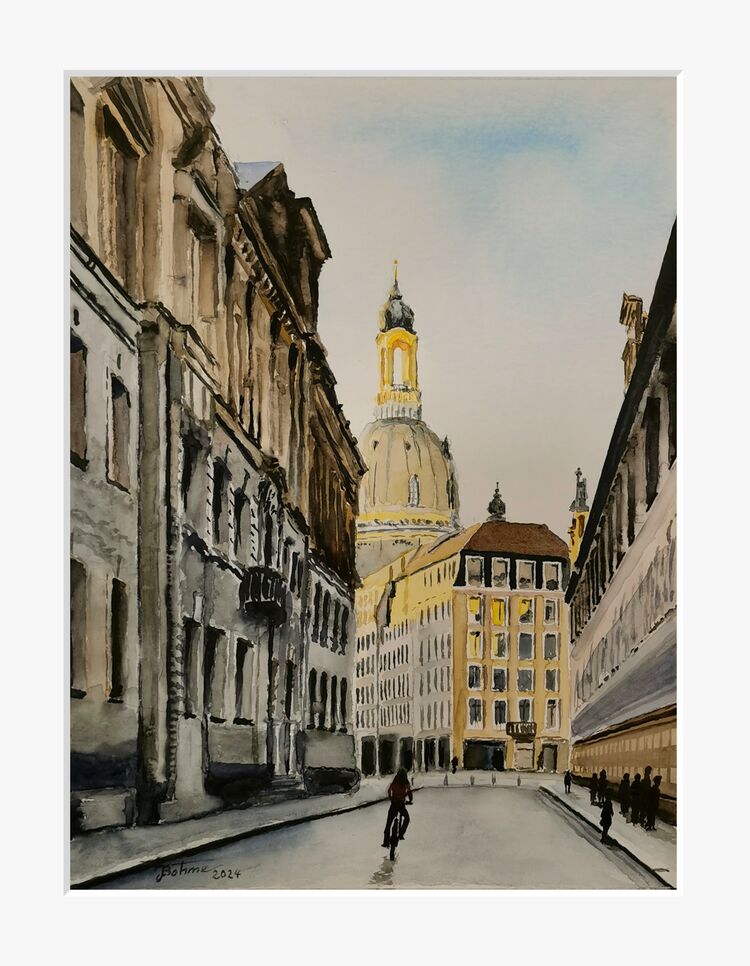 Menschen, Frauenkirche, Aquarell, Aquarellmalerei