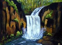 Wasserfall, Sommer, Landschaft, Acrylmalerei