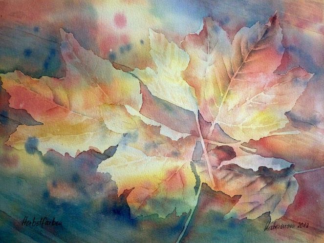 Herbst, Aquarell, Ahorn ahornblatt, Aquarellmalerei