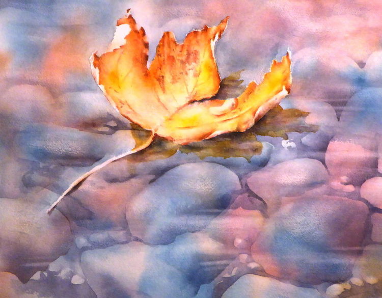 Blätter, Herbst, Wasser, Aquarellmalerei