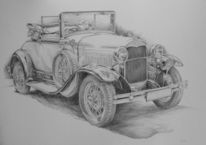 Bleistiftzeichnung, Vintage car, Model a, Auto