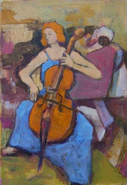 Sitzende frau, Turban, Frau, Cellistin malerei