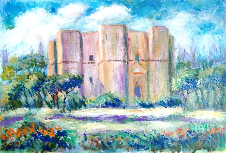 Schloss, Acrylmalerei, Italien, Architektur