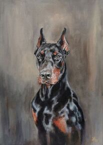 Dobermann, Hund, Portrait, Malerei