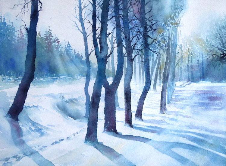 Aquarell, Schnee, Aquarellmalerei, Licht